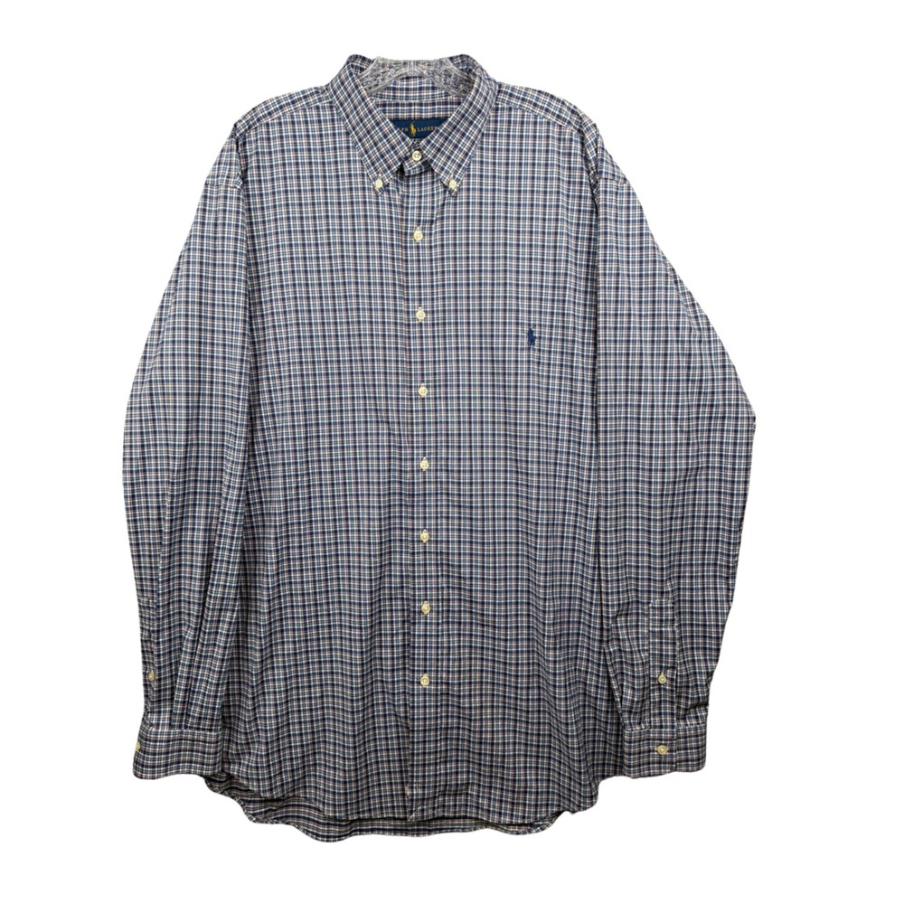 Ralph Lauren Performance Shirt Mens XLT Blue Plaid Button Down Stretch